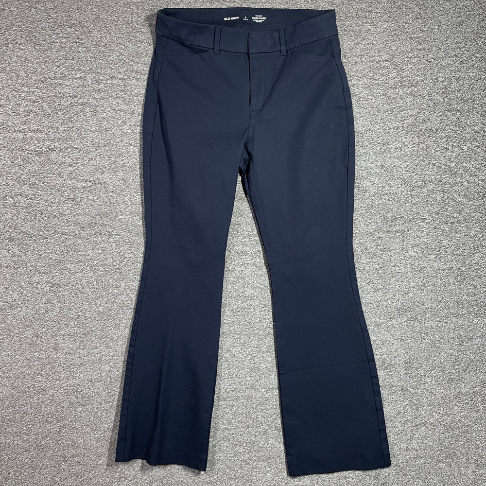 Old Navy Pixie Flare Pants Navy Blue High Rise Secret Smooth Pockets 8 Petite